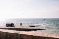 A VW camper on the slipway at La Rocque Harbour