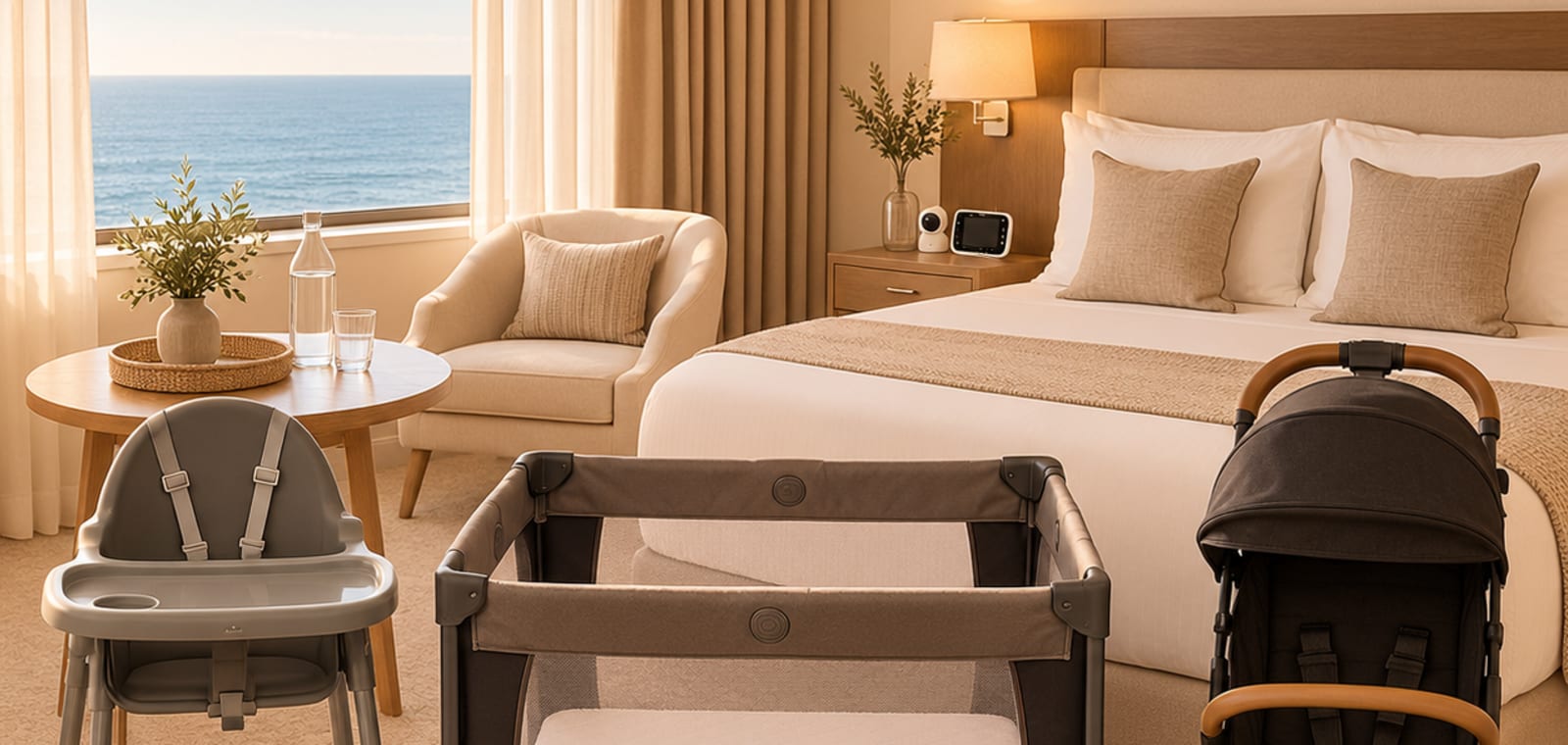 This handy bundle includes a travel cot, high chair and stroller, giving little ones a comfortable place to sleep, eat and explore while saving you space in your luggage.