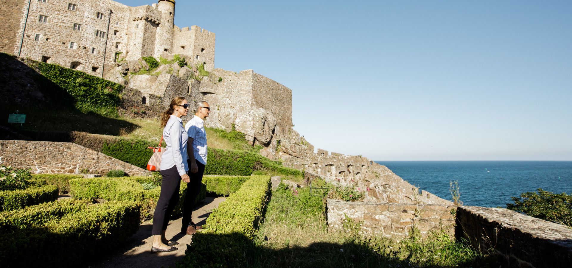 Couple with Mont Orgueil Castle in background