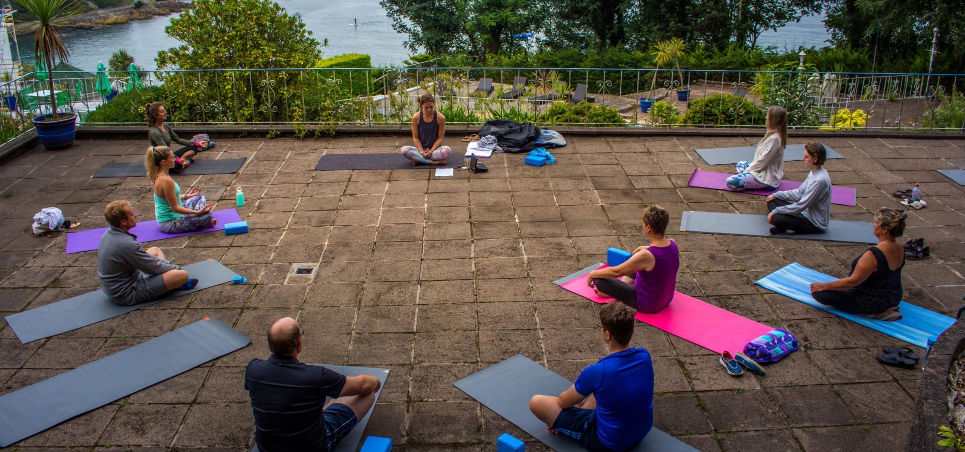 Group yoga class before class