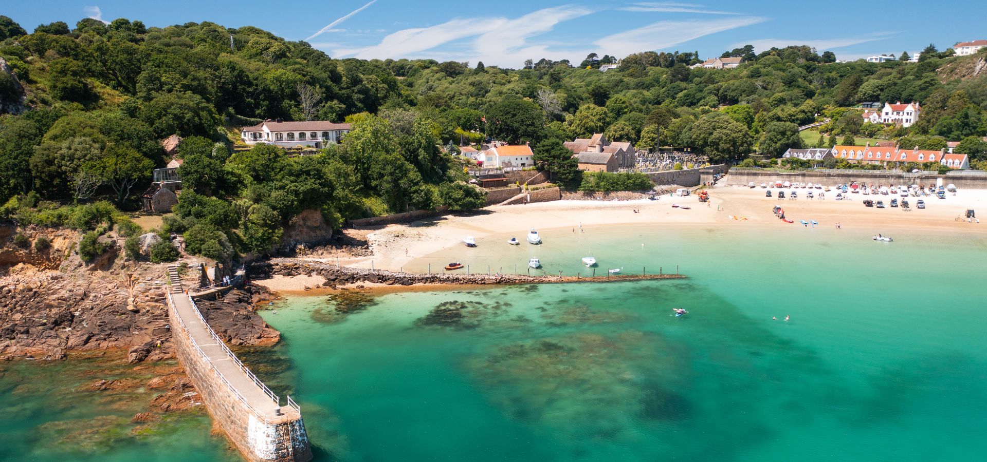 Aerial view of the pier in St. Brelade