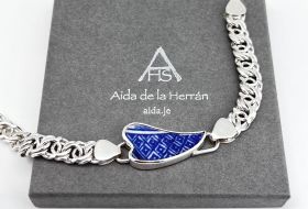Jersey heart shaped pottery shard sterling silver bracelet with garibaldi chain