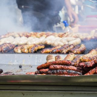 Sausages being cooked in the Norman Market