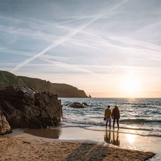 Plemont Bay romantic sunset walk Jersey