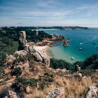 A view of Beauport Bay from the cliffpaths