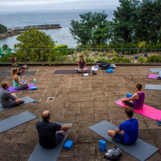 Group yoga class before class
