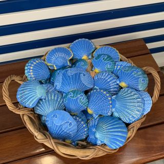 Blue ocean inspired hand painted scallop shells
