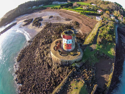 Aerial shot of Archirondel Tower