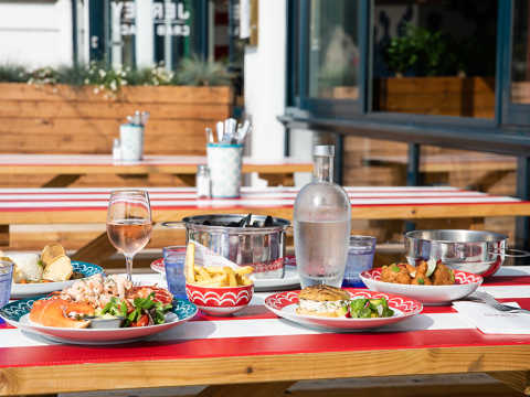 Outdoor table set with plates