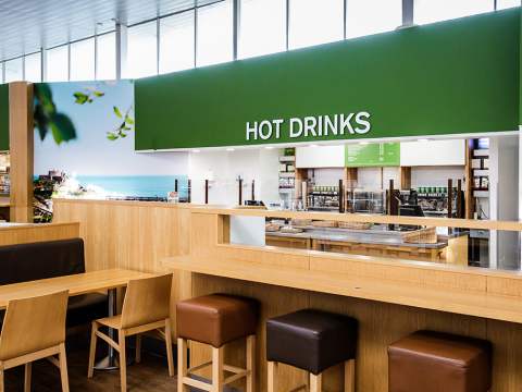 Stools and upholstered chairs at Jersey Airport