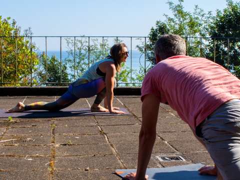 Lunges in a yoga class