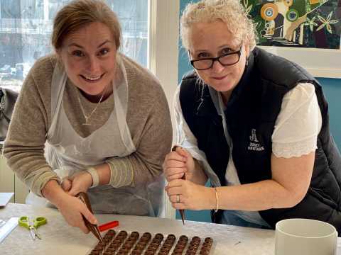 Making Memories: Two Participants Enjoying a Chocadyllic Chocolate-Making Workshop in Jersey