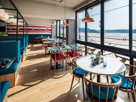 Restaurant seating with beach view