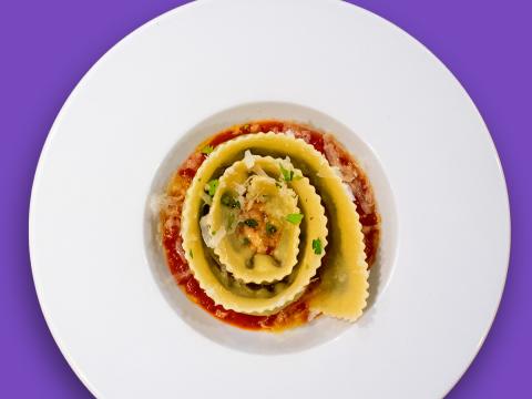 Spinach & ricotta spiral raviolo