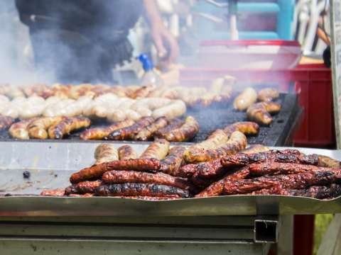 Sausages being cooked in the Norman Market