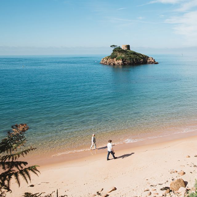 Romantic beach walk Portelet Bay Jersey