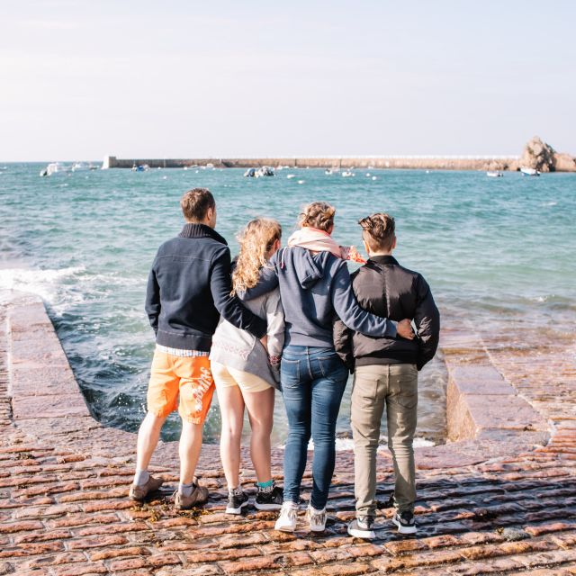 A family on the slip at La Rocque Harbour