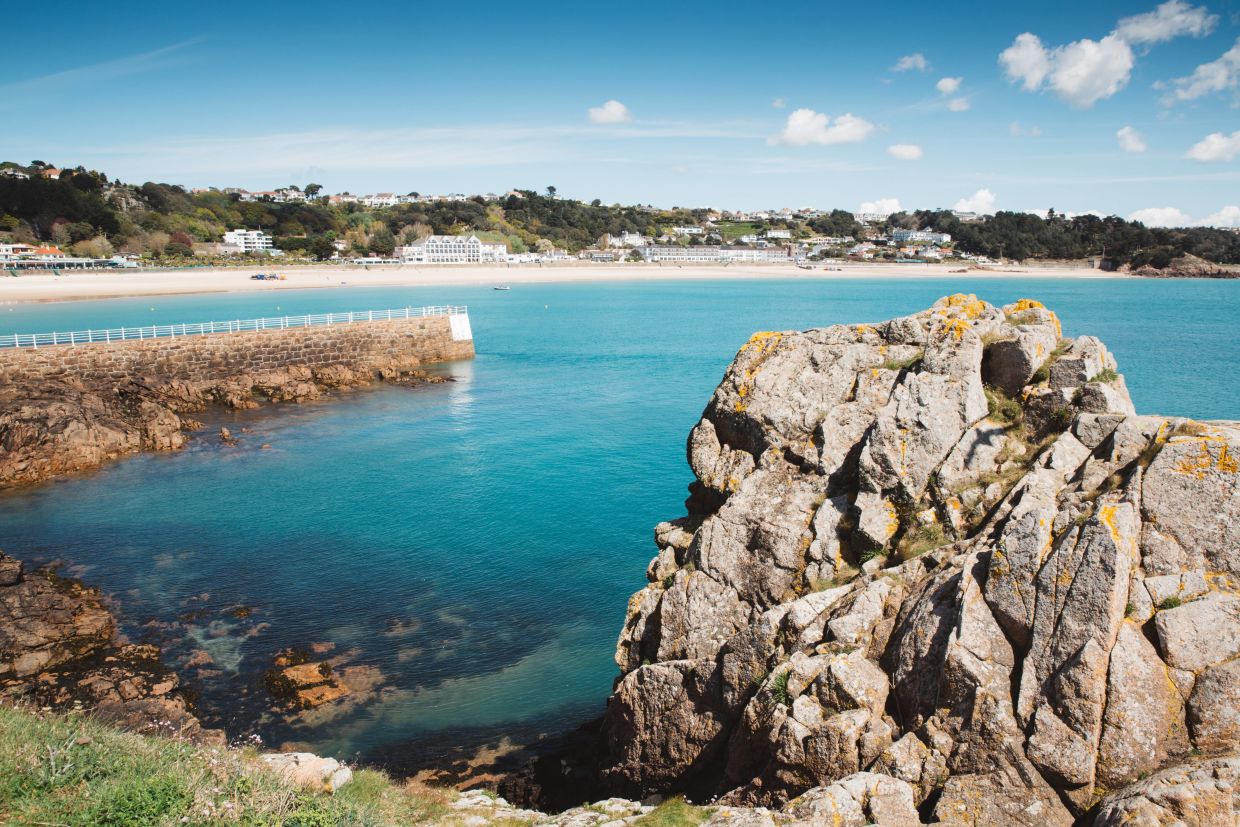 View over pier outlet in St Brelades Bay