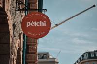 Restaurant signage with blue sky
