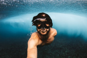 Underwater photo of a man snorkelling