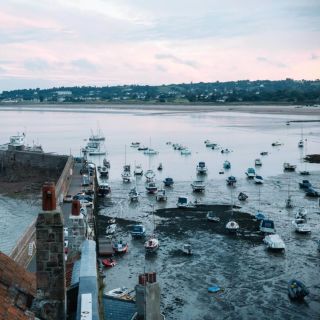 Gorey harbour in somber lighting