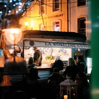 Christmas food stall at a market