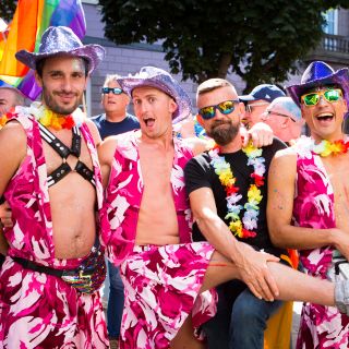 Group of people celebrating Pride in Jersey.