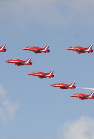 The Red Arrows flying in the Jersey International Air Display