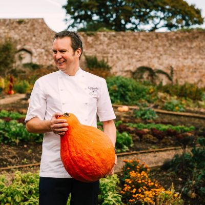 Man with pumpkin