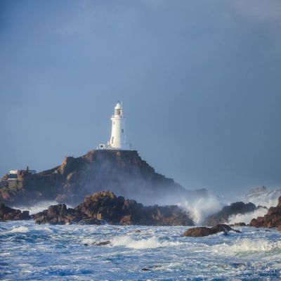 Crashing waves at Corbiere lighthouse, Jersey