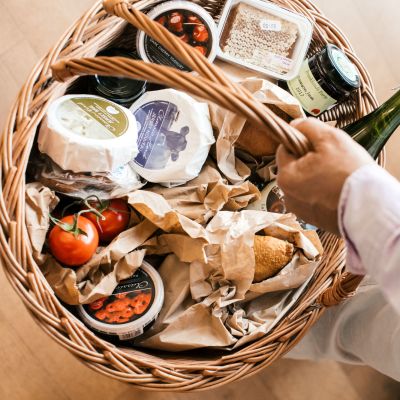 basket of cheese and local products