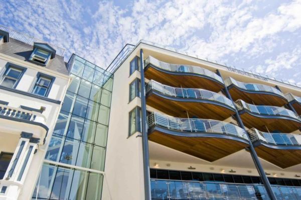 Terraces on the front of the Rpyal Yacht hotel Jersey