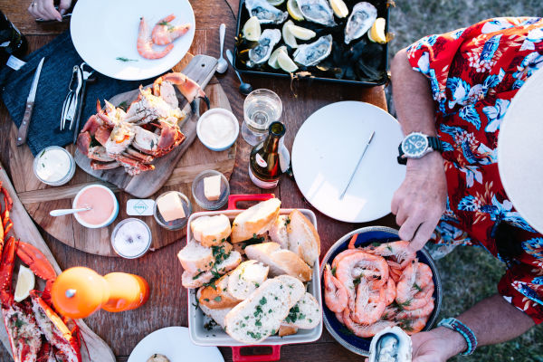 A table full of food taken from above