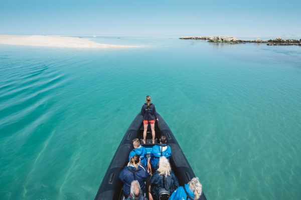 A RIB boat approaching Les Ecrehous