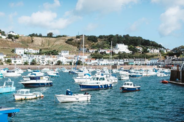 Gorey Harbour with fields behind