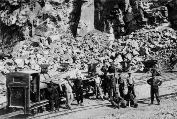 An archive image of forced workers at Thiebault Quarry