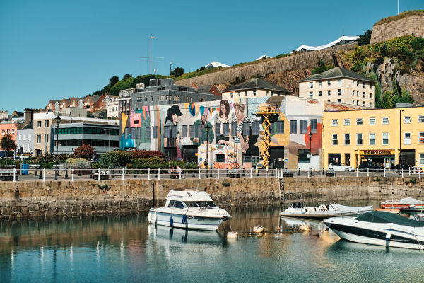 Large scale mural next to a harbour