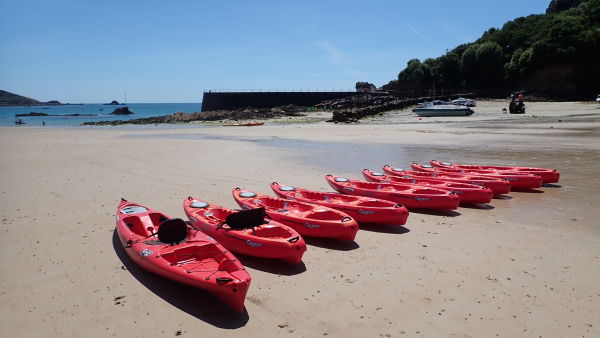 kayaks on a beach