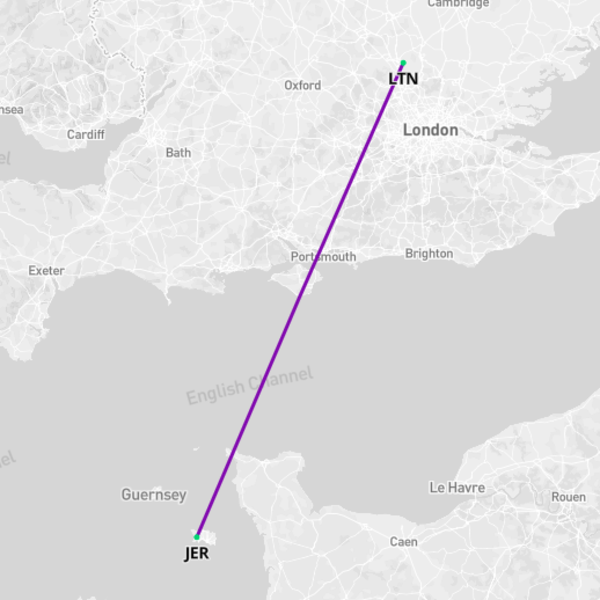 London Luton to Jersey Flight Path Map