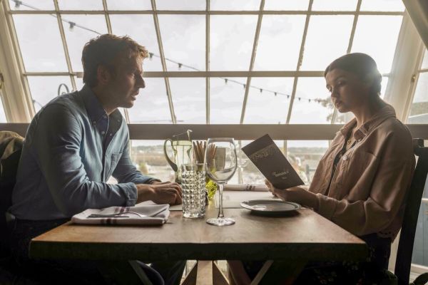 Damien Moloney and Chloé Sweetlove in a scene from the new series of Bergerac at the Old Court House in Jersey