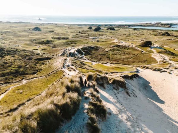 Aerial shot of the Sand Dunes in Jersey looking towards St. Ouen
