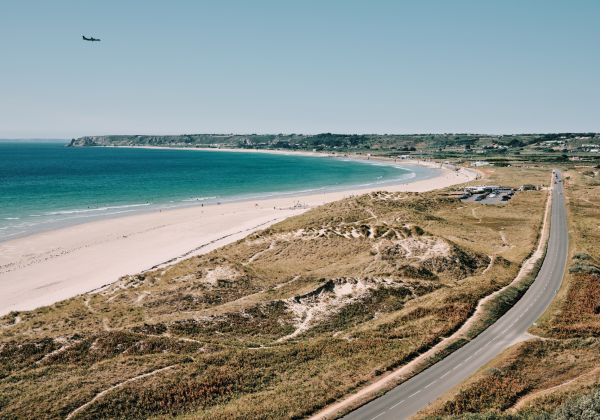 An aeroplane coming into land at Jersey Airport