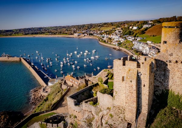 Overlooking Mont Orgueil castle and the harbour below