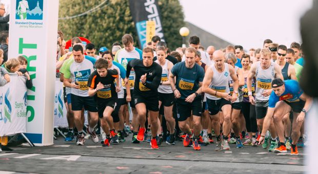 Jersey marathon runners at the starting line