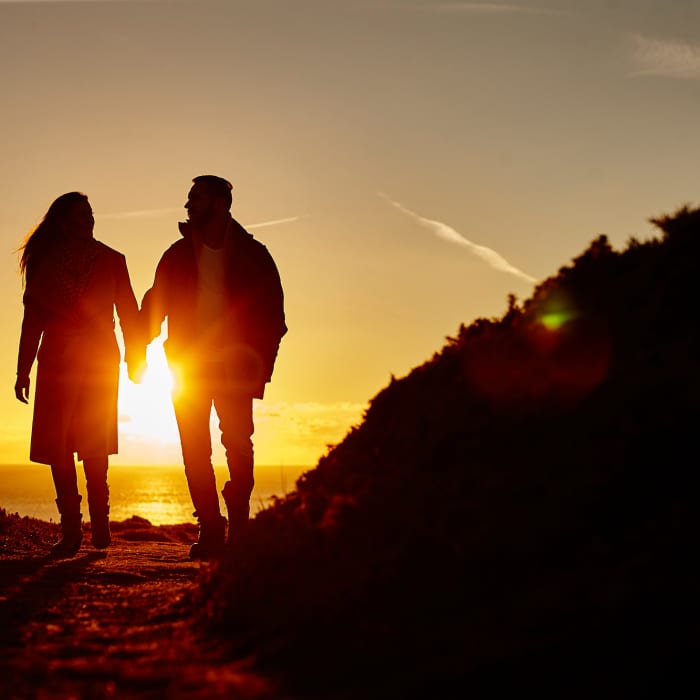 A romantic sunset walk